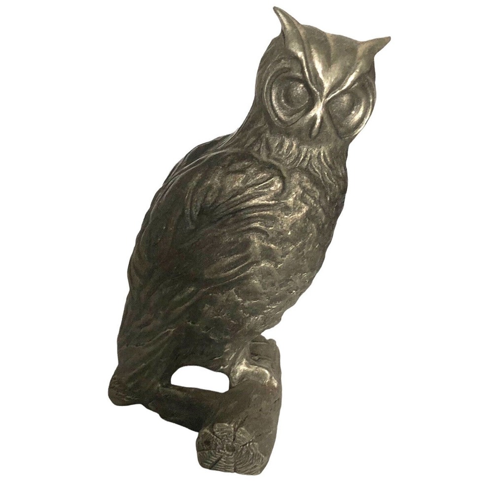 Great Horned Owl Stately Hudson Fine Pewter Signed 3.25 Tall Perched Detailed
